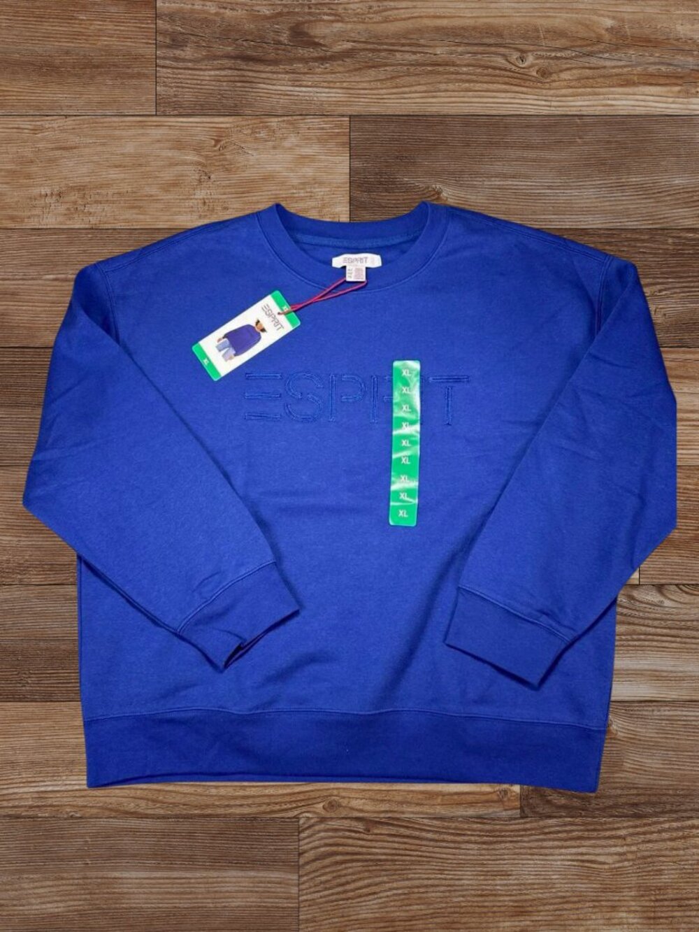 ESPRIT Women's Logo Fleece Crewneck Sweatshirt Blue Vintage Medium
